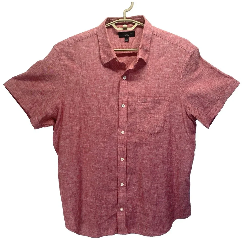 Banana Republic Men’s XL Linen Cotton Blend Short Sleeve Shirt Red Point Collar